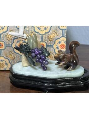 Vintage Soapstone Carving Chinese Sculpture Squirrel